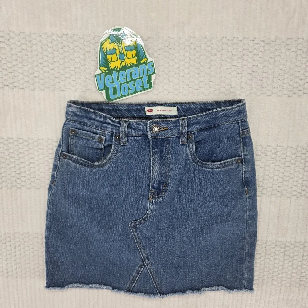 Levi's Deconstructed Denim Skirt Womens 12 High Rise Fringe Blue Jean EUC